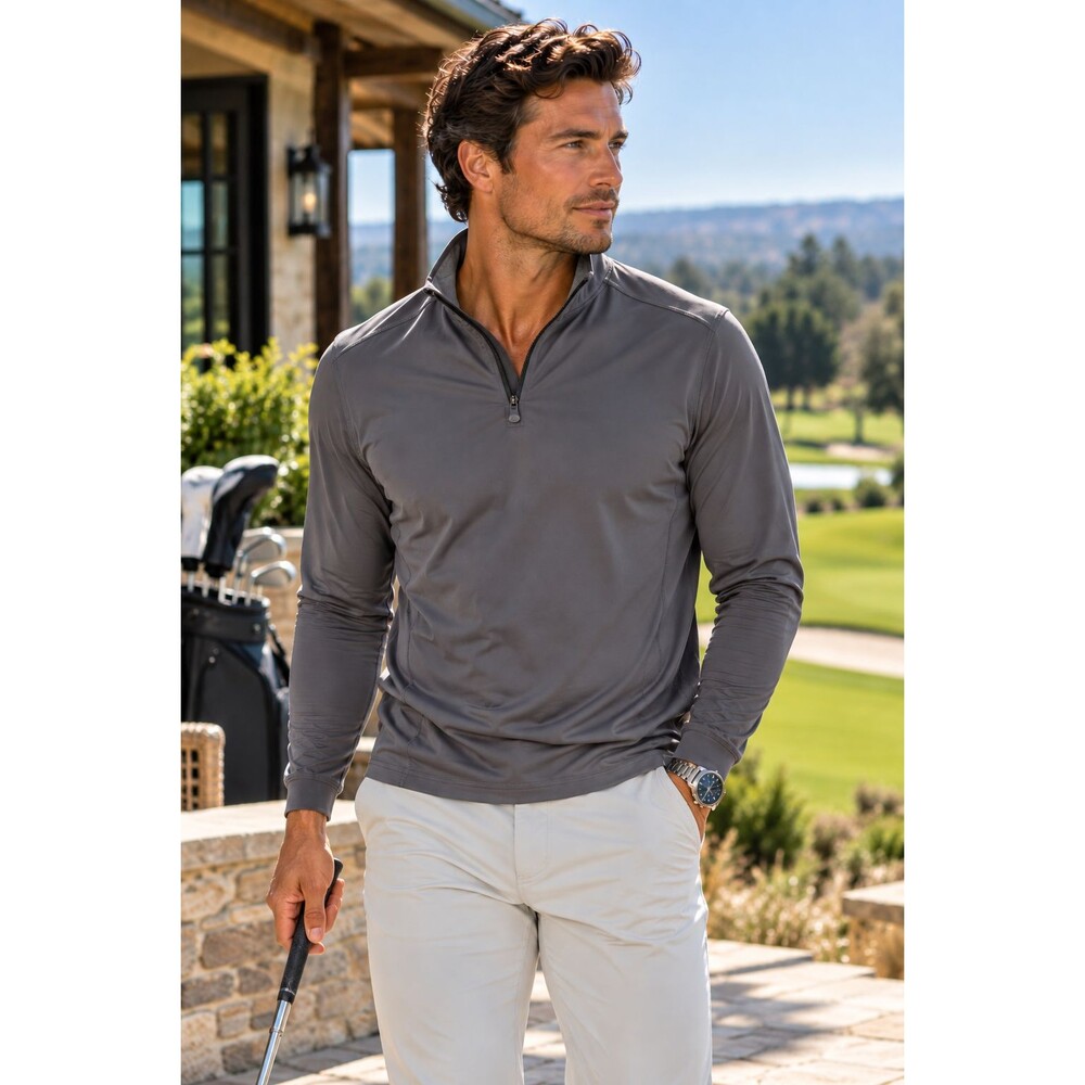 Greyson Colorado Quarter Zip Pullover Men's L Gray Golf Performance Wolf